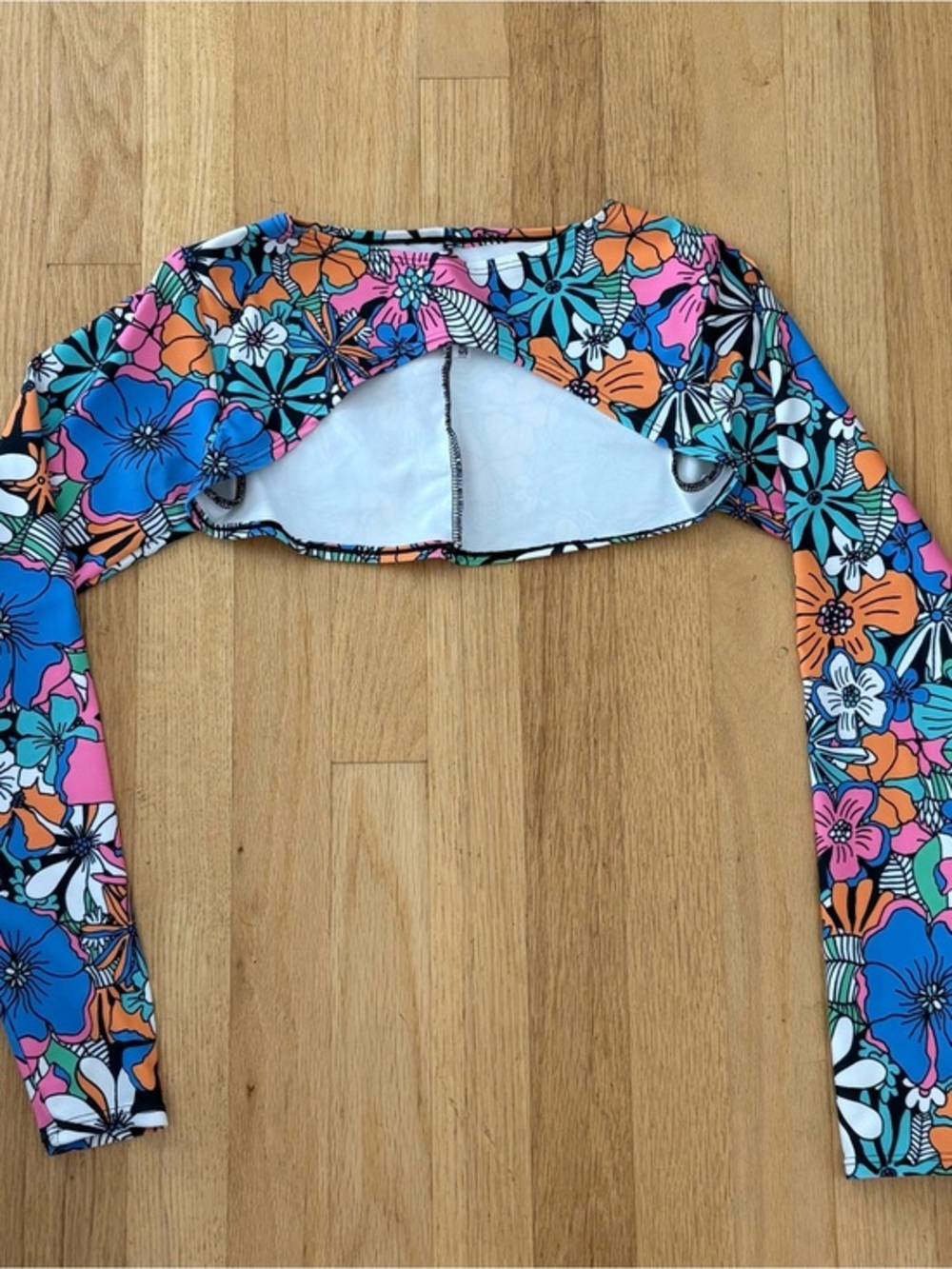 Freedom Rave Wear Tropical Cutout Bikini Top in Teal & Pink